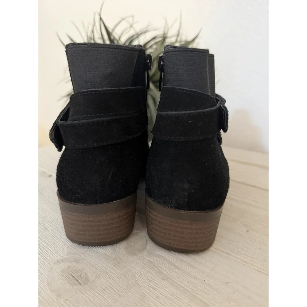 Kensie Suede Leather Ankle Boots Sz 7 Gemmy Zip Up Black Low Block Heel Studded